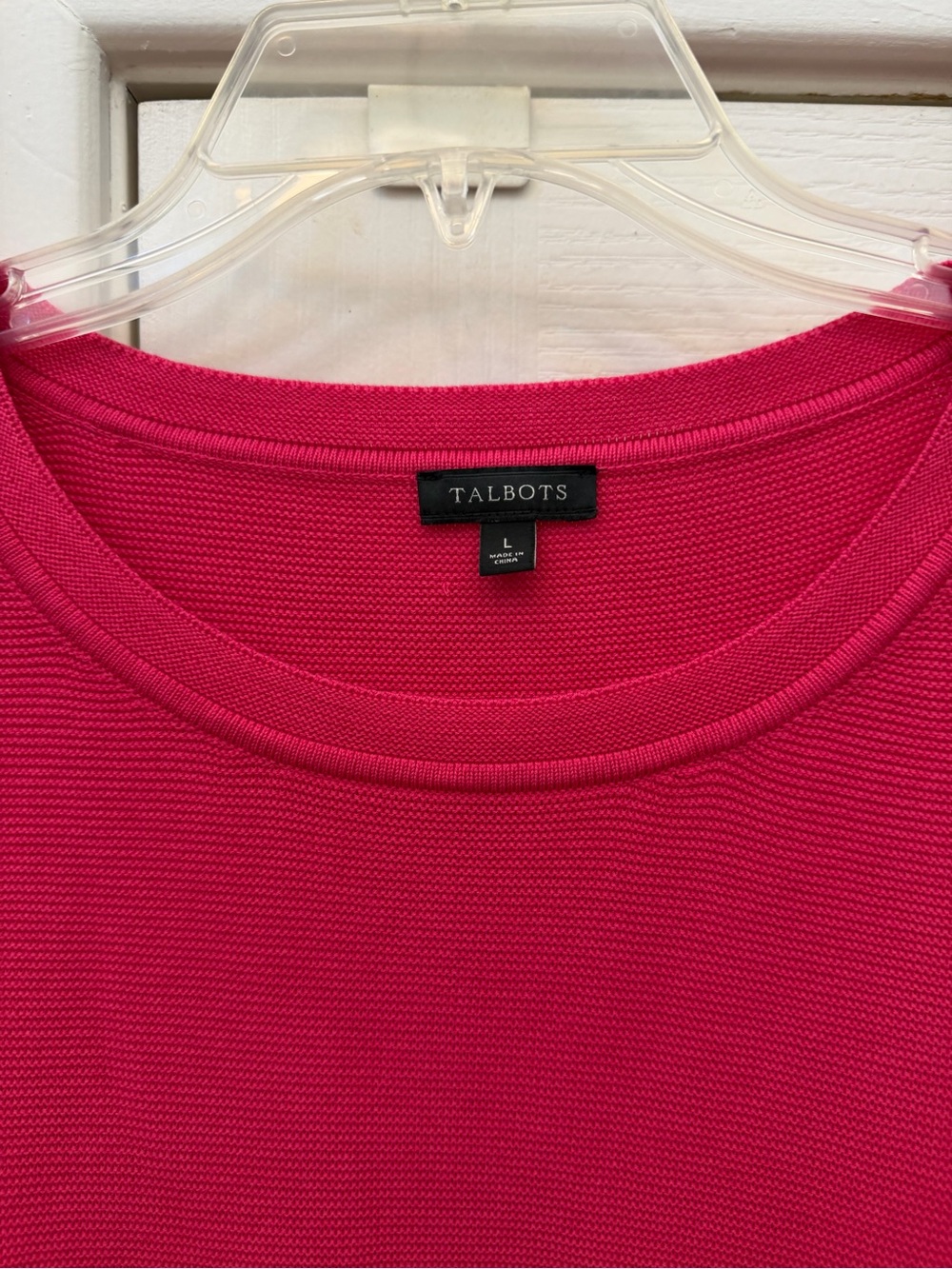 Talbots Bright Pink Ribbed Shoulder-Button Knit Top - Picture 3 of 4